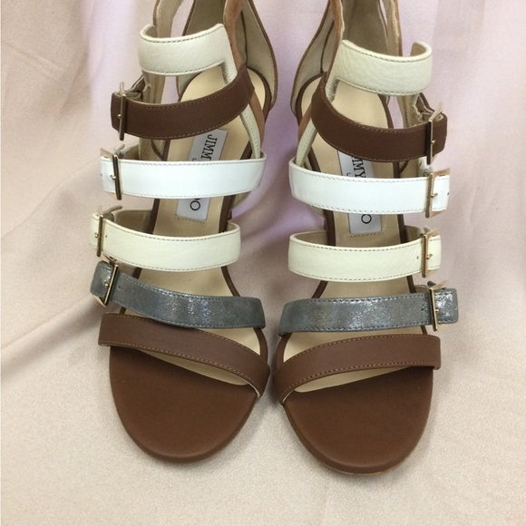 Jimmy Choo Women's Strappy Sandals - Brown, White, and Silver - Picture 4 of 11